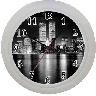 Framed Wall Clock New York Skyline Twin Towers night scene Room 