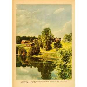  1936 Print G. Heurlin Art Varmland Hugn Lake Sweden Rural 