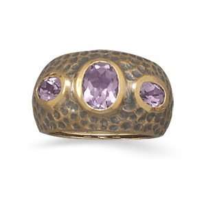   bronze ring with graduated band and oval amethysts Size 6 Jewelry