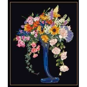  Elegant Cut Flowers Cross Stitch Kit   Black Aida Arts 