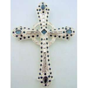   Blue Sapphire Bishop Pectoral Cross On Fine Gilded 30 Chain Jewelry