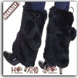 HJ1785 Black Fuzzy Fur Leg Muffs Boot Covers Warmers  