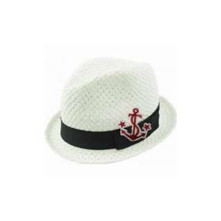   Toddler Kids White with Anchor Patch Straw Fedora Hat Cap Clothing