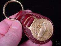 MD 49 A) ELK Wapiti BRONZE Coin MEDALLION oval Leather KEY RING I 
