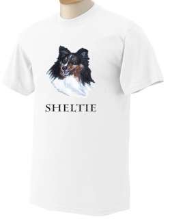 Sheltie Shetland Sheepdog Picture Printed White T Shirt Ladies Mens S 