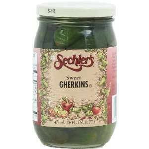 Sechlers sweet gherkins, glass jar, 16 fl. oz.  Grocery 