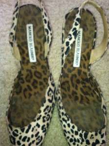MANOLO BLAHNIK Shoes Pumps Leopard Slingbacks 37 1/2 7 1/2  