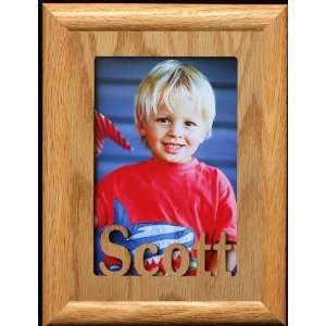 5x7 Scott ~ Portrait Laser Cut Oak PHOTO NAME FRAME ~ Holds a 4x6 or 