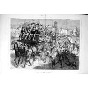  1877 Horses Cart People Children Country Scene Print