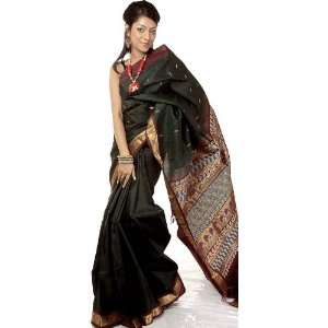   Sari with Woven Paisleys on Anchal   Pure Silk 