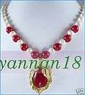 Beautiful Fashion Jewelry white pearl red jade pendant necklace W121