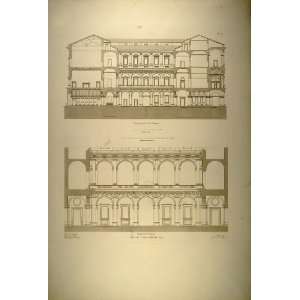  1860 Engraving Palazzo Farnese Cour Courtyard Rome 