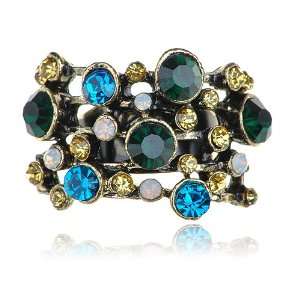   Tone Vintage Inspired Colorful Topaz Cluster Crystal Rhinestone Ring