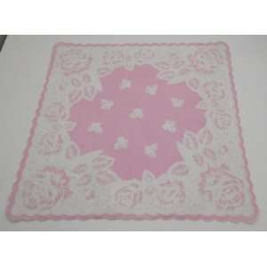  Vintage Ladies Handkerchief Pink Background With White And 