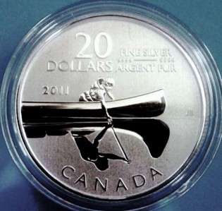   Canada $20 Dollar 9999 Fine Silver Commemorative Voyageur Canoe Coin