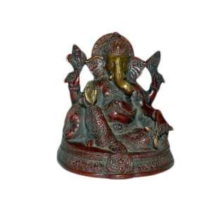 Lord Ganesha Vinayak Brass Sculpture Seated in Royal Chowki India Idol 