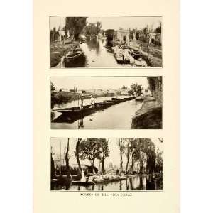  1908 Print Canal Viga Waterway Mexico City Boat Sombrero 