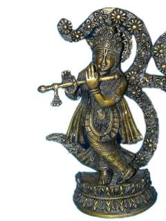 Om Krishna Statue Playing Flute the Cosmic Dancer Hindu Murti 8 