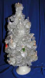 VTG GLASS CANDLE LIGHTED WHITE VISCA BRUSH XMAS TREE  