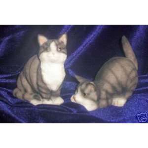  Vintage Pair of Grey Tabby Cat Figurines
