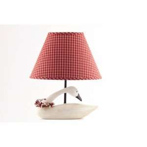  Swan Table Lamp w/ Red Checked Shade