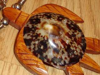 Wood Turtle Honu Opihi Shell Pendant approximately 3 1/4 Necklace 18 