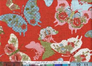 Marcus Flutter & Flowers Fabric ~ 8631Coral Green Floral Pink 