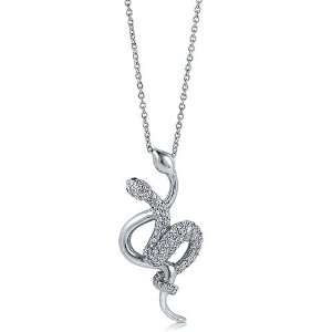   Sterling Silver Necklace Cubic Zirconia CZ Two Snakes Pendant Jewelry