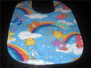 Handmade baby bib Girls Care Bears Rainbows Stars Sky  