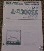 Teac A 4300SX Reel to Reel Owners Manual FREE SHIP  