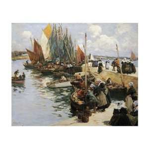 Unloading The Catch by Fernand Marie E Legout Gerard. size 26 inches 