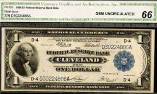 CGA Certified Superb GEM 66 1918 Cleveland Green Eagle $1 National 