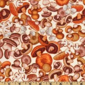  44 Wide Gourmet Grocer Mushrooms Cream/Tan Fabric By The 
