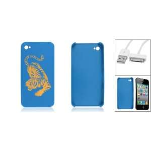   Blue Laser Cut Style Tiger Printed Case for iPhone 4G 4 Electronics