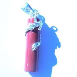  Good Luck Dragon Red Jade 925 Silver Pendant  Long Style 