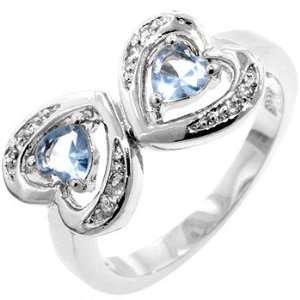  Gemstone CZ Rings   Two Heart Aquamarine CZ Ring Jewelry