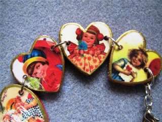 Retro Valentines Day Postcard Art Heart Adjustable Bracelet Handmade 