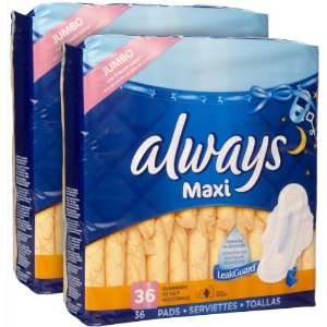  Always Overnight Maxi Pads with Wings Unscented 36 ct 