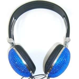   Blue Crystal Rhinestone Bling Dj Over ear Headphones 