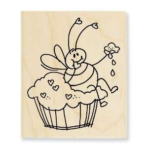  Stampendous V221 Wood Handle Rubber Stamp, Bee Cupcake 