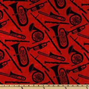  44 Wide Making Music Batik Instruments Red Fabric By The 