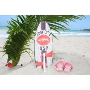 SURF CITY, USA SURF SIGN W/ FIN 20   SURFING DECOR  