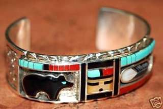 Zuni DON DEWA 925 Sterling Sunface Gems Inlay Bracelet  
