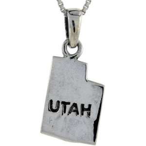  925 Sterling Silver Utah State Map Pendant (w/ 18 Silver 