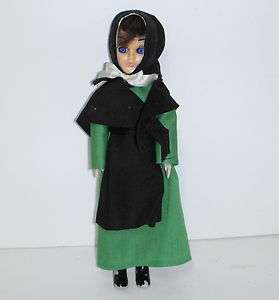 Vintage Amish Girl Doll Hard Plastic Sleepy Eyes Black & Green Outfit 