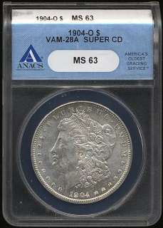 1904 O ANACS MS 63 Morgan Dollar SUPER CD VAM 28A  