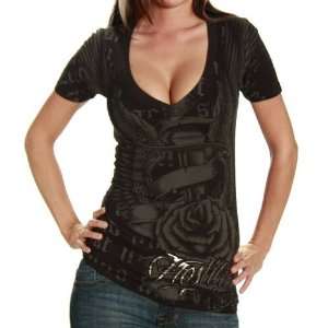  Hostility Ladies Black Dagger Girl V Neck Premium T shirt 