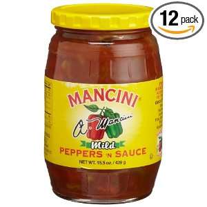 Mancini Mild Peppers n Sauce, 15.5 Ounce Glass Jars (Pack of 12 