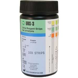  URS 3 Urinalysis Reagent Test Strips, 100 strips per vial 