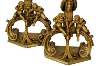 Antique Baroque Style Bronze Chenets Firedogs Andirons  